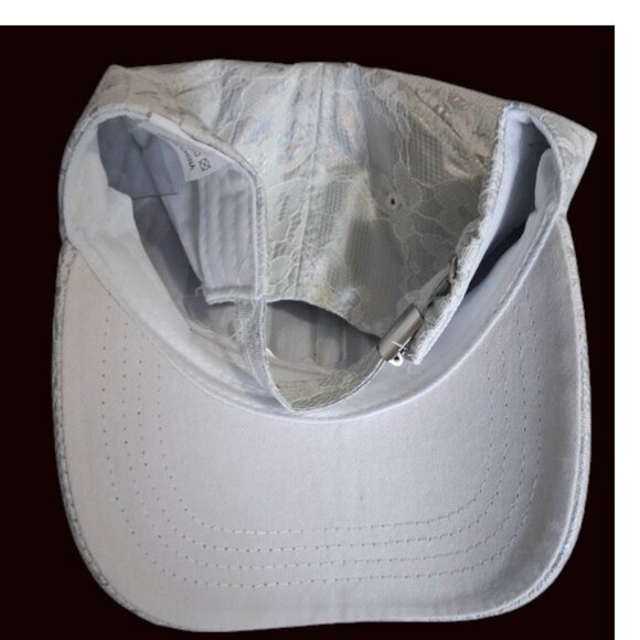 Elegant White Lace Cap with Rhinestones bling strap back OS NEW - Picture 4 of 8